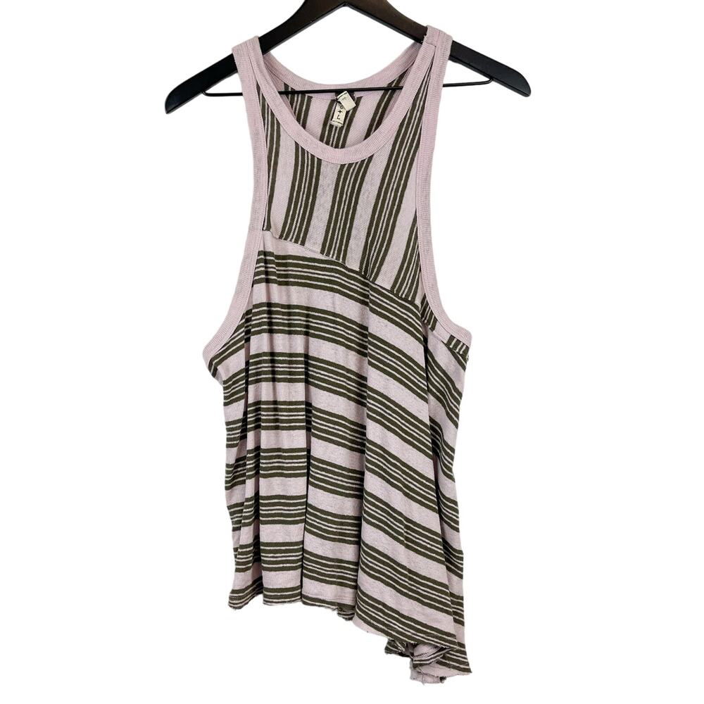 Free People (L) High Neck Asymmetrical Stripe Tank Top Pink Green